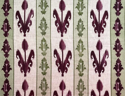 Ikat Tulip Stripe Fabric by Botanica Trading in Damson & Lime