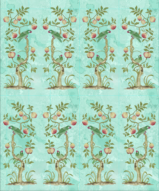 Espalier Wallpaper by Botanica Trading in Peaches & Parrots