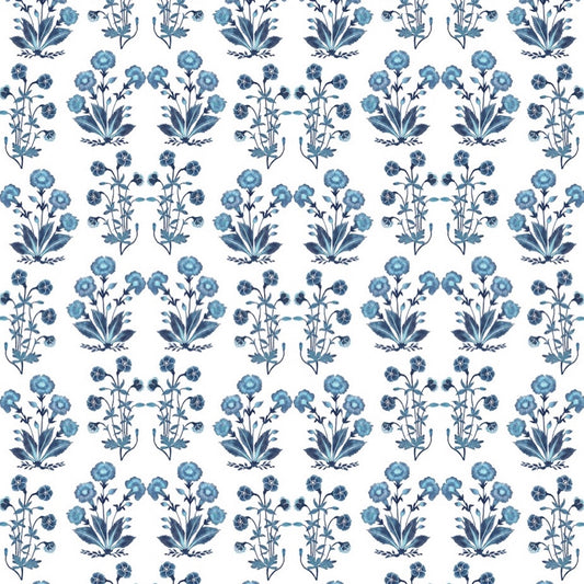 Mughal Floral Stripe Fabric by Botanica Trading in Indigo