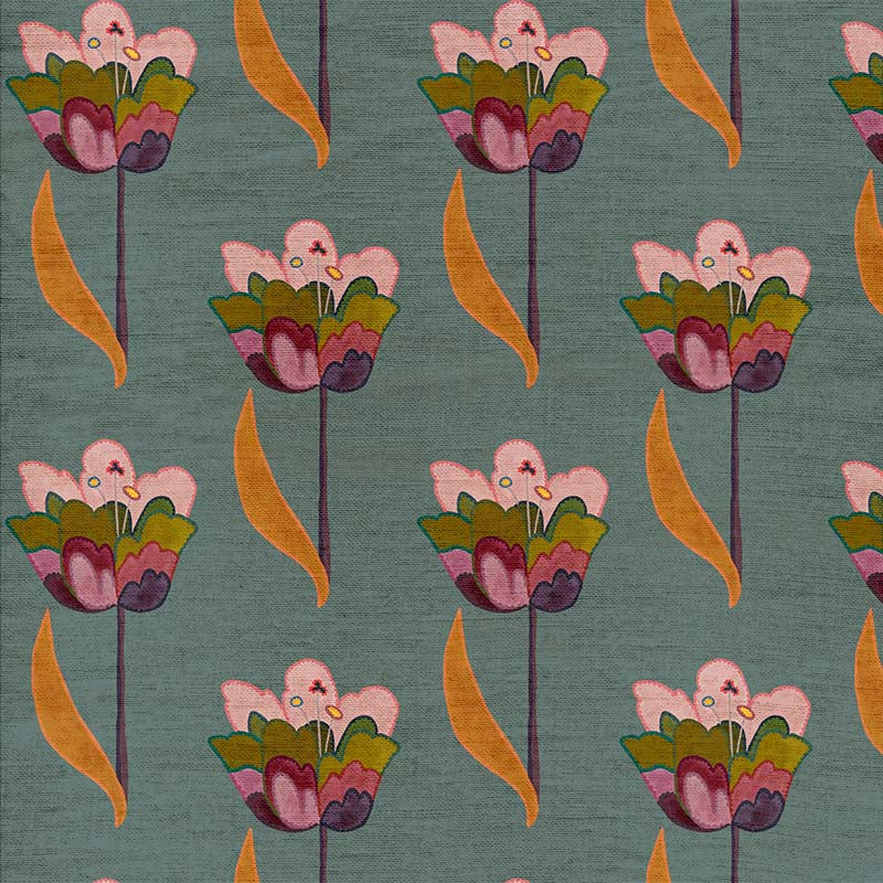 Tulips Fabric by Ottoline in Sea Blue