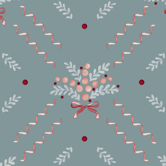 Berries and Bows Wallpaper by Ottoline in Blue