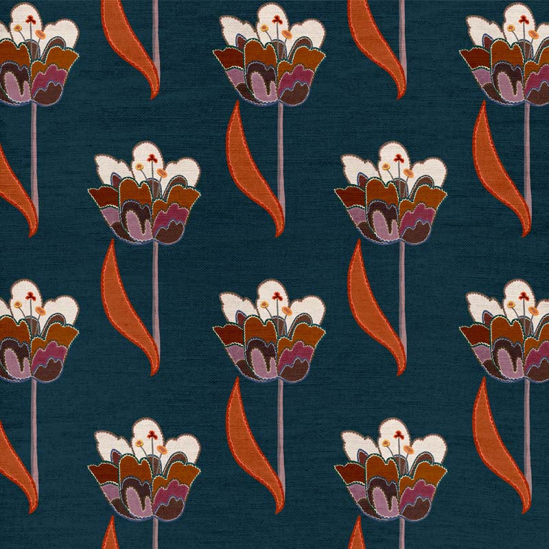 Tulips Fabric by Ottoline in Navy Blue
