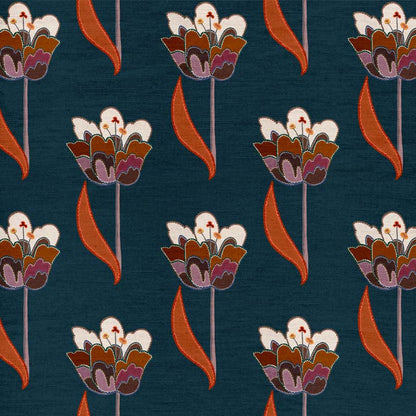 Tulips Fabric by Ottoline in Navy Blue