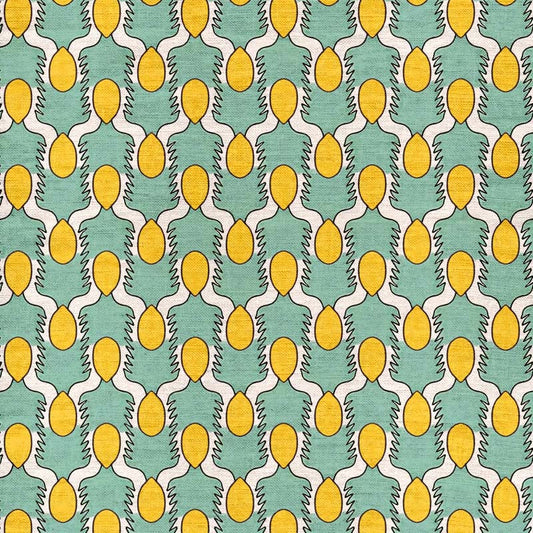 Happy People Fabric by Ottoline in Mint and Yellow