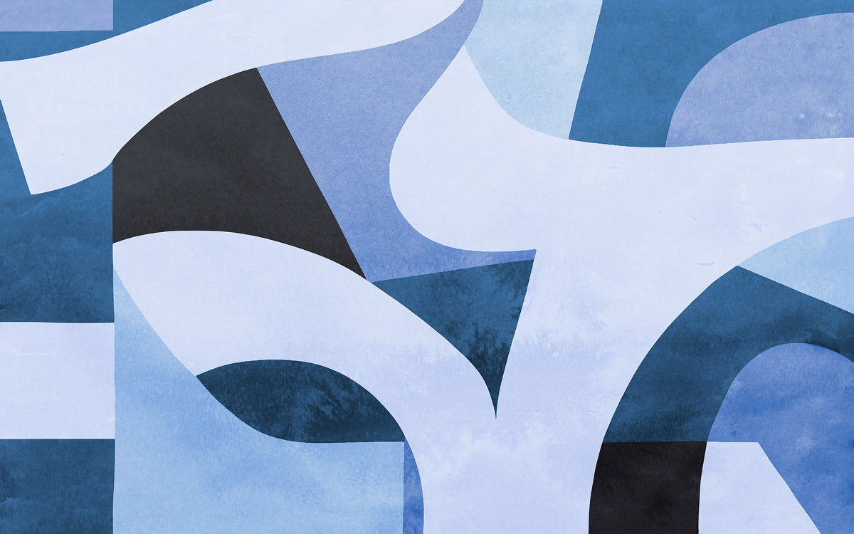Abstract Curves Blue mural by Rebel Walls