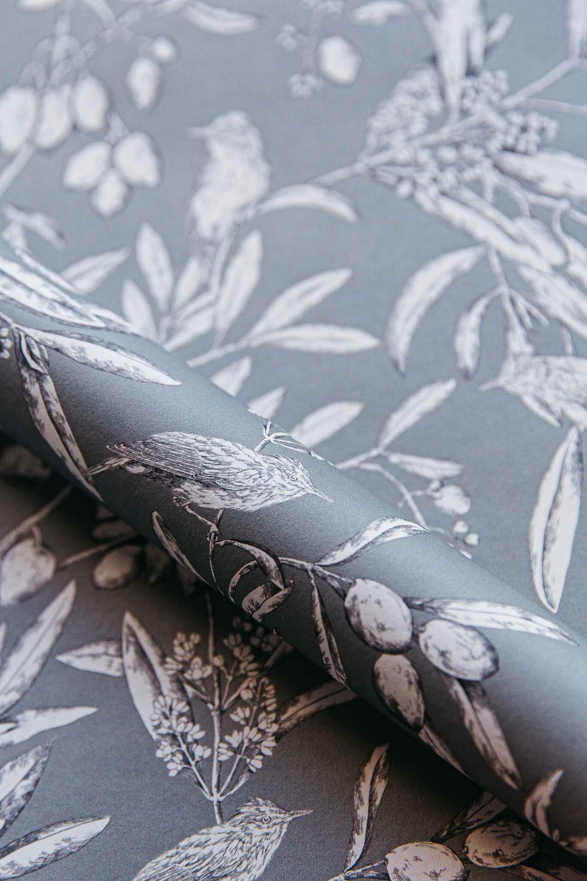 Aceituna wallpaper by Coordonné in Celadón, shown in a styled room
