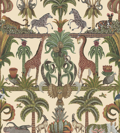Afrika Kingdom Wallpaper by Cole & Son Olive Green & Spring Green on Cream