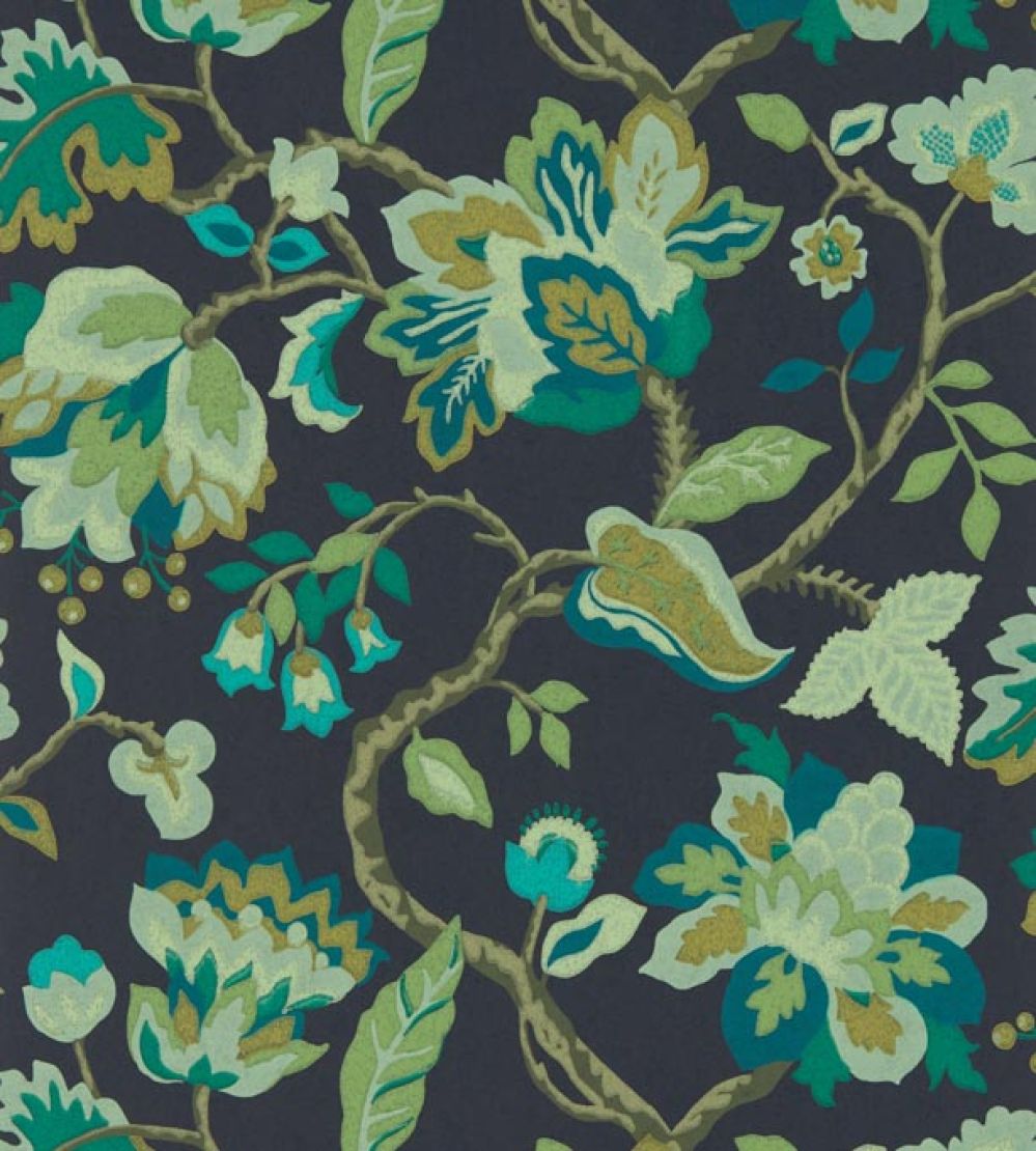 Amanpuri Wallpaper by Sanderson Midnight/Eucalyptus