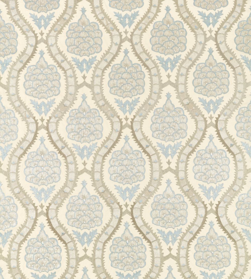Anar Trellis Fabric by Zoffany Stockholm Blue / Platinum Grey