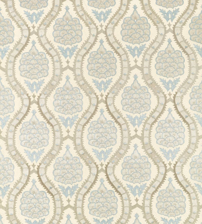 Anar Trellis Fabric by Zoffany Stockholm Blue / Platinum Grey