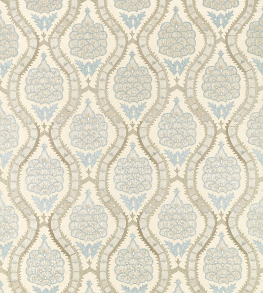 Anar Trellis Fabric by Zoffany Stockholm Blue / Platinum Grey