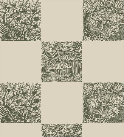 Animal Check Wallpaper by Josephine Munsey Chaingate Green/Edge Sand