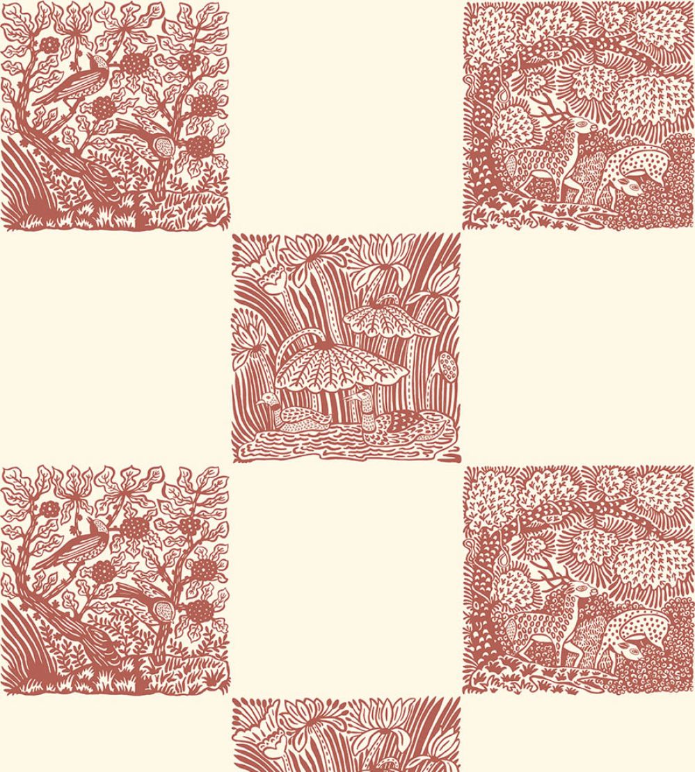 Animal Check Wallpaper by Josephine Munsey Red Topping/Clarke White