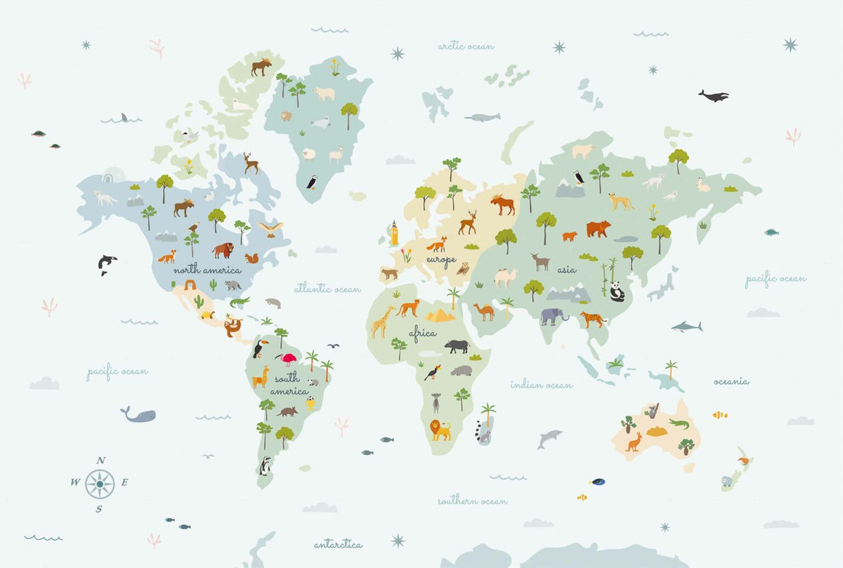 Animal Map mural by Coordonné in Prisma, flat pattern view