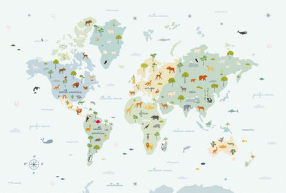 Animal Map mural by Coordonné in Prisma, flat pattern view