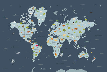 Animal Map mural by Coordonné in Wave, flat pattern view