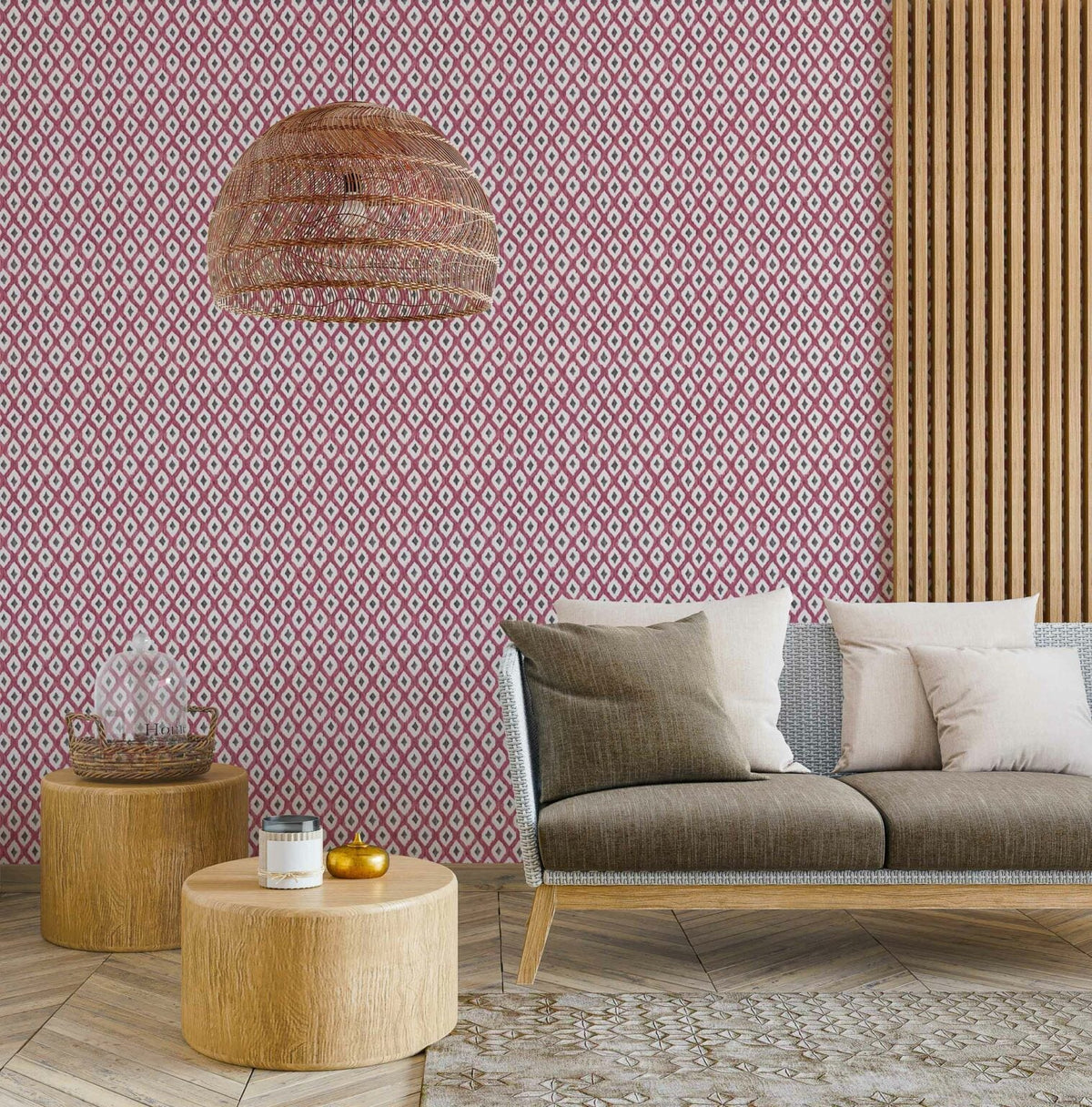 Animal Print wallpaper by Coordonné in Cereza, shown in a styled room