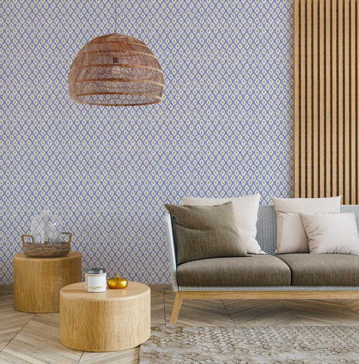 Animal Print wallpaper by Coordonné in Indigo, shown in a styled room