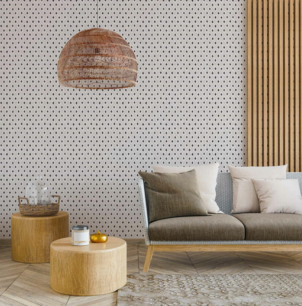 Animal Print wallpaper by Coordonné in Piedra, shown in a styled room