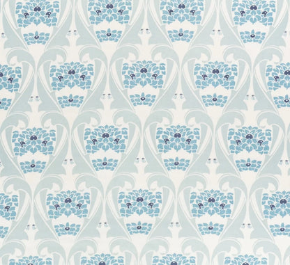 Apple Blossom Multi Blues on White fabric by Home Couture
