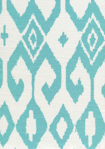 Aqua II Turquoise on White fabric by China Seas