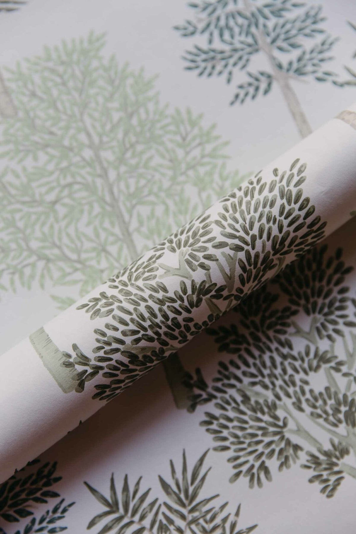 Arboleda wallpaper by Coordonné in Silvestre/Verde Claro, shown in a styled room