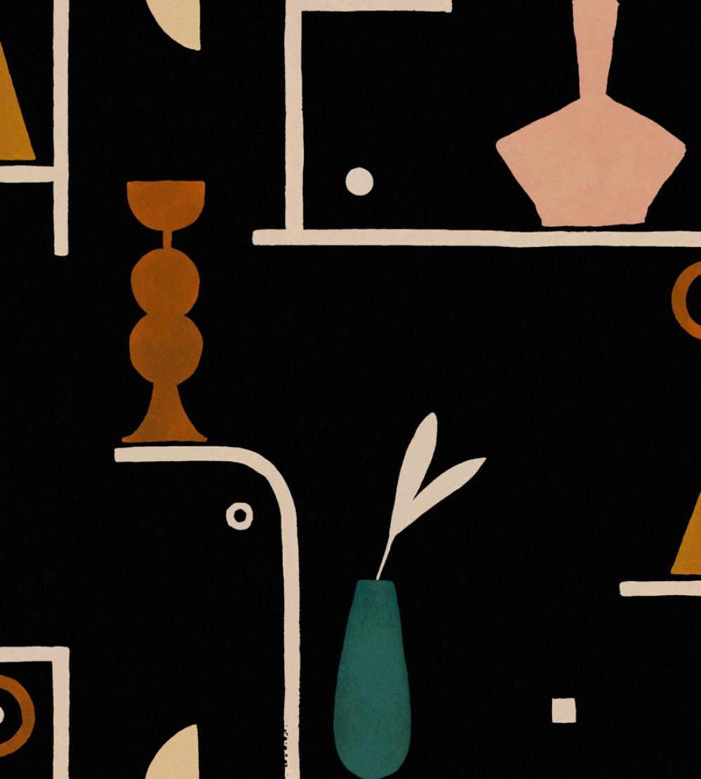 Archaeological Forms Wallpaper by Tres Tintas Black