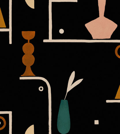Archaeological Forms Wallpaper by Tres Tintas Black