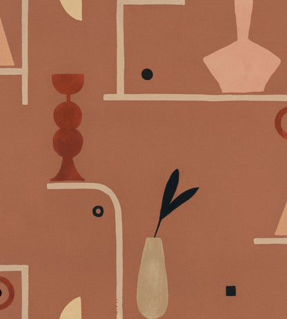 Archaeological Forms Wallpaper by Tres Tintas Red