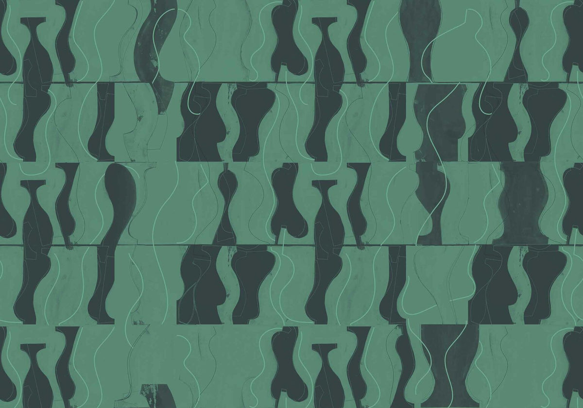 Archeological mural by Coordonné in Malachite, flat pattern view