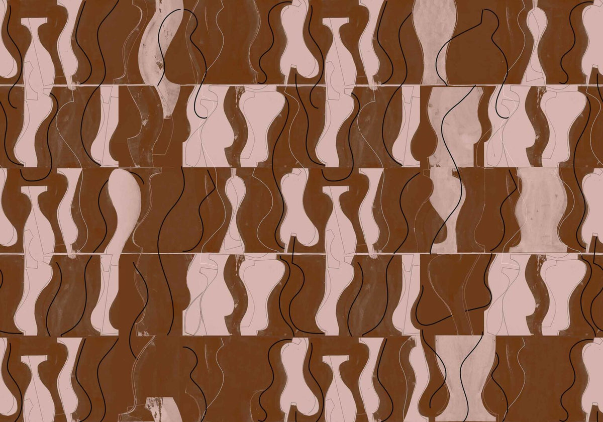 Archeological mural by Coordonné in Terracotta, flat pattern view