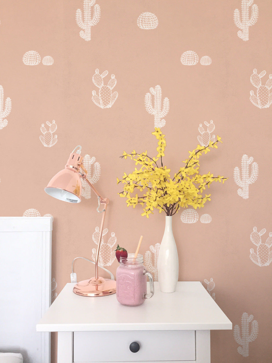 Arizona wallpaper by Coordonné in Nude, shown in a styled room