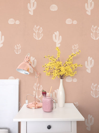 Arizona wallpaper by Coordonné in Nude, shown in a styled room