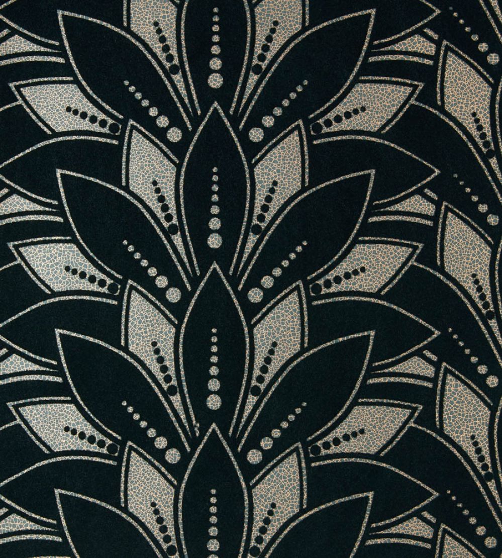 Astoria Flock Wallpaper by 1838 Wallcoverings Jet