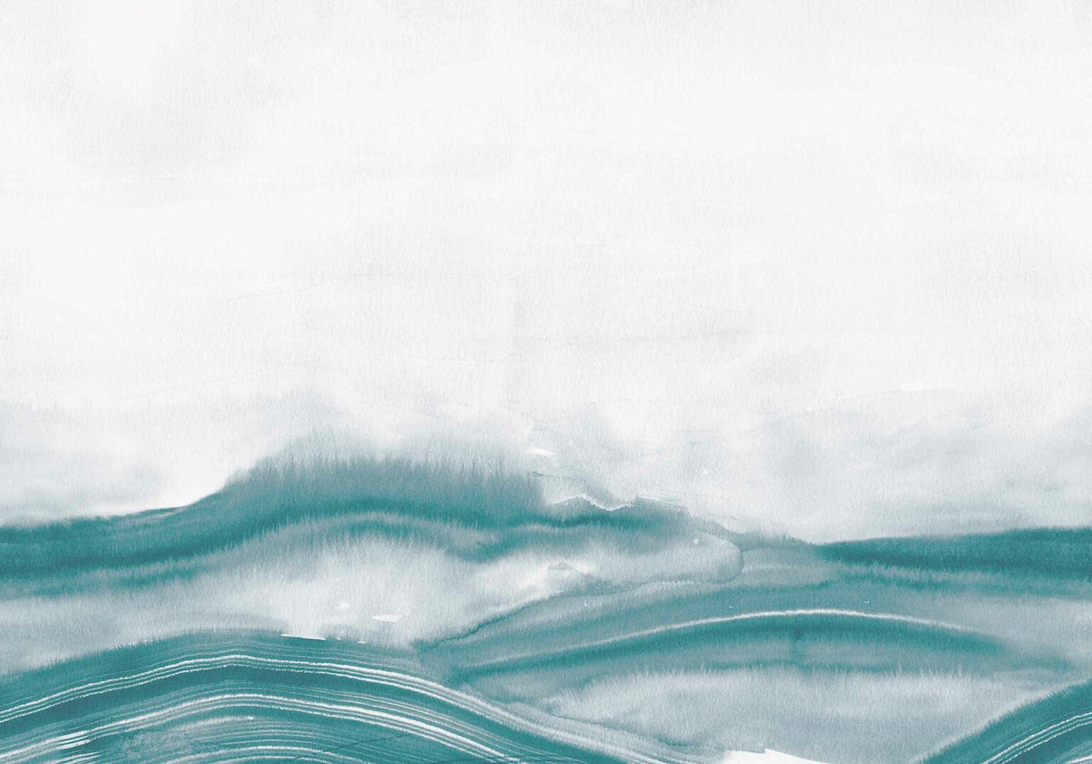 Atmospheric Haze mural by Coordonné in Aqua, flat pattern view