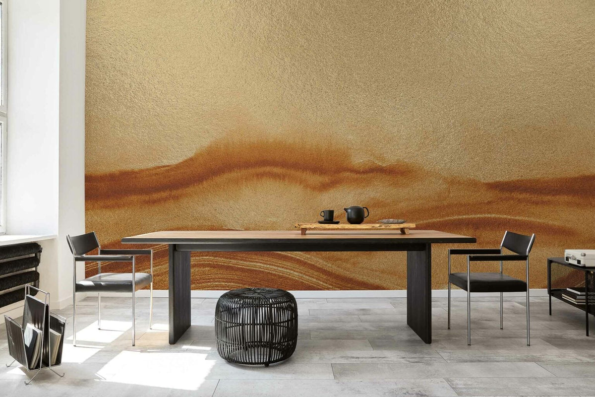 Atmospheric Haze mural by Coordonné in Metallics Gold, shown in a styled room