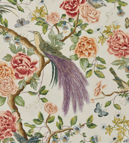 Audubon Garden Fabric by Travers Green/Pink