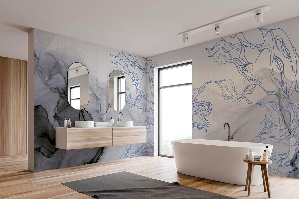 Aurora Borealis mural by Coordonné in Indigo, shown in a styled room