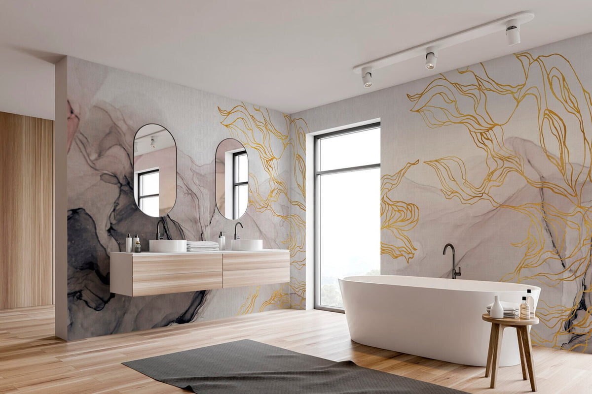 Aurora Borealis mural by Coordonné in Nude, shown in a styled room
