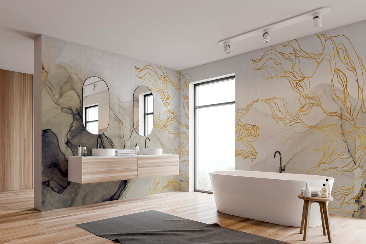 Aurora Borealis mural by Coordonné in Sand, shown in a styled room