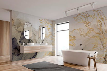 Aurora Borealis mural by Coordonné in Sand, shown in a styled room