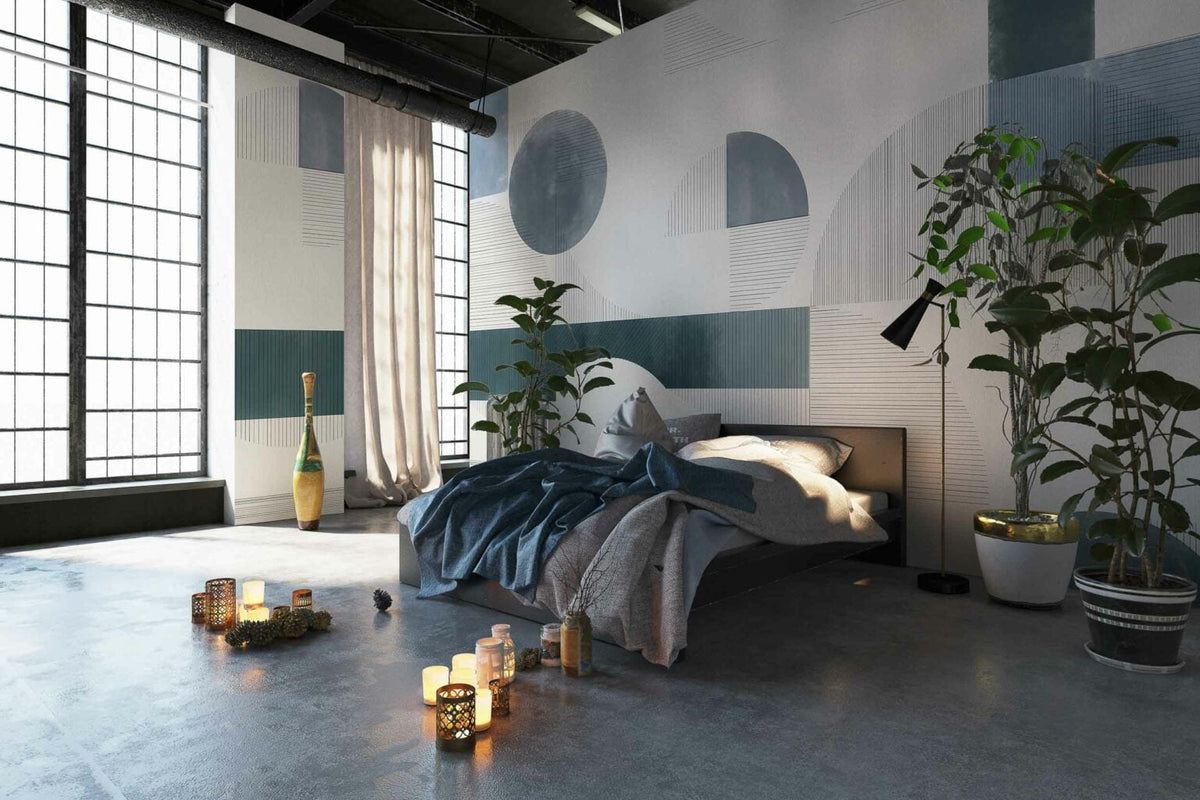 Azulejos mural by Coordonné in Blue, shown in a styled room