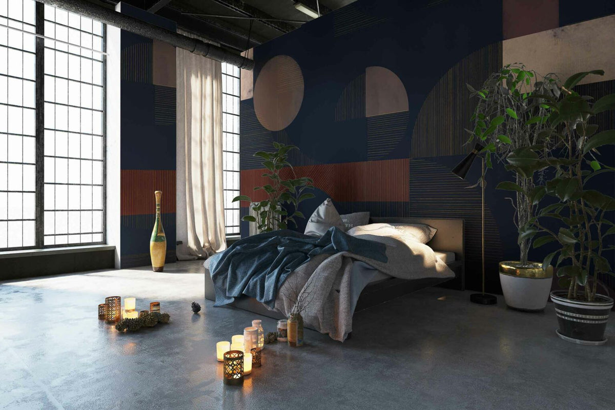 Azulejos mural by Coordonné in Navy, shown in a styled room