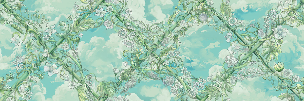 Babylon Sky Green mural by Rebel Walls