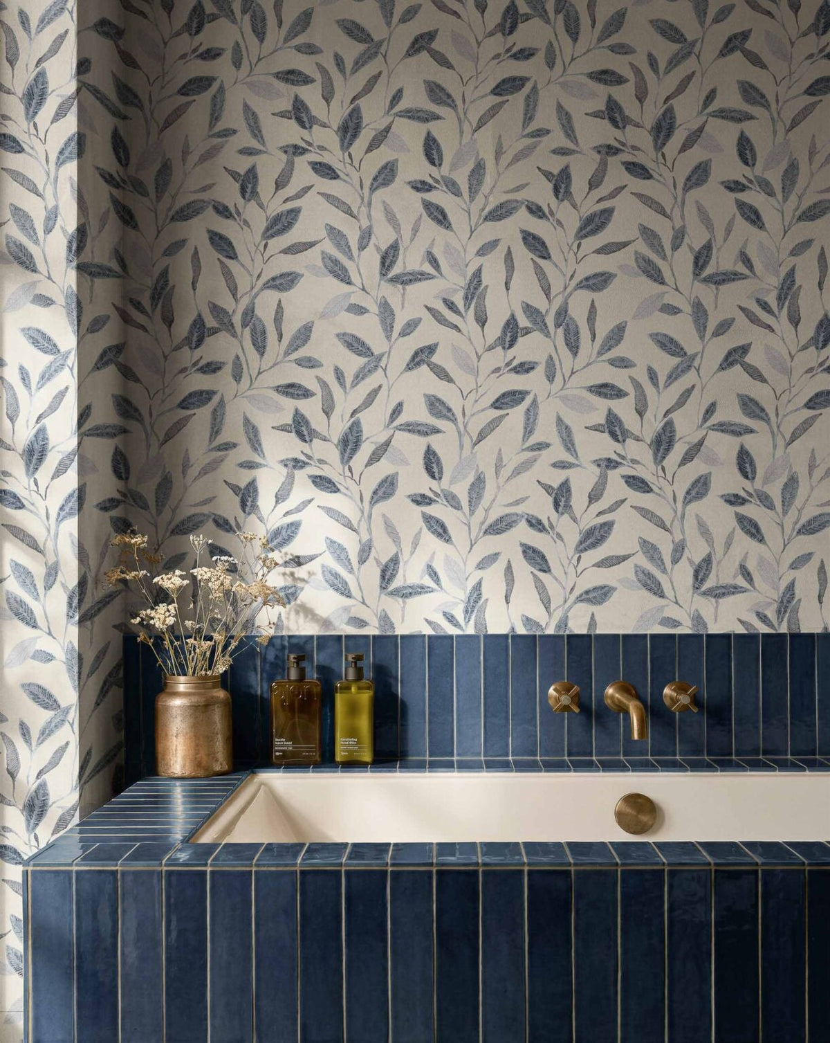 Bagru wallpaper by Coordonné in Ice, shown in a styled room