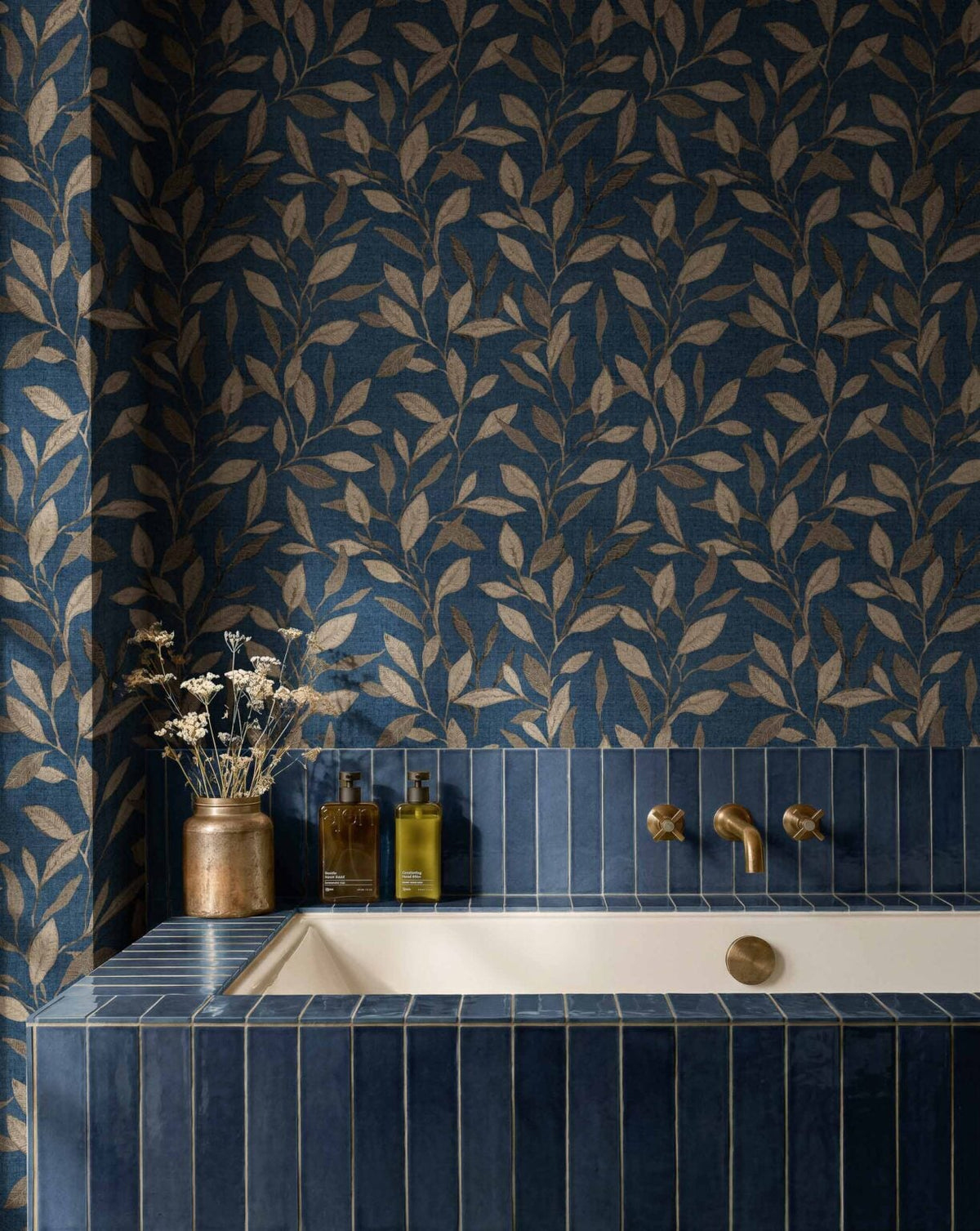 Bagru wallpaper by Coordonné in Indigo, shown in a styled room