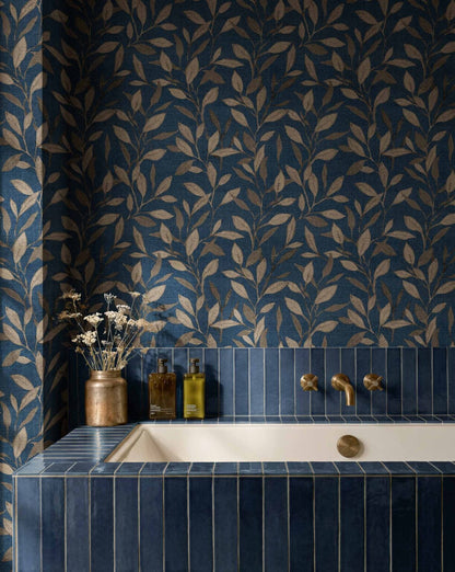 Bagru wallpaper by Coordonné in Indigo, shown in a styled room