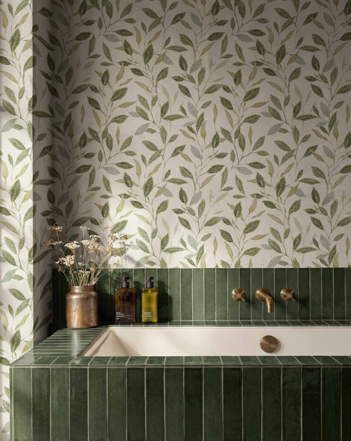 Bagru wallpaper by Coordonné in Moss, shown in a styled room