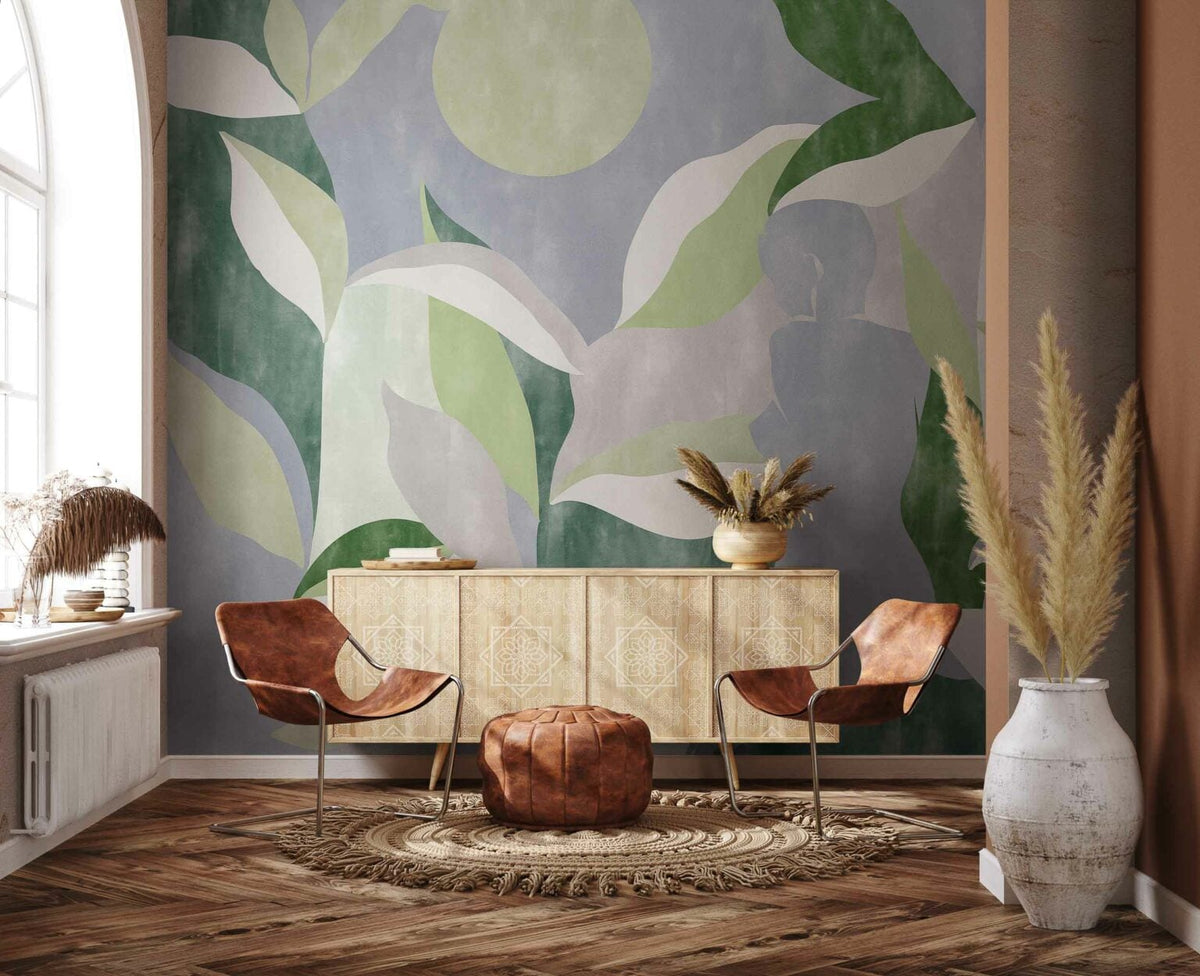 Bahir Dar mural by Coordonné in Jade, shown in a styled room