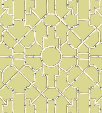 Baldwin Bamboo Wallpaper by Scalamandre Cream & Blue On Lettuce